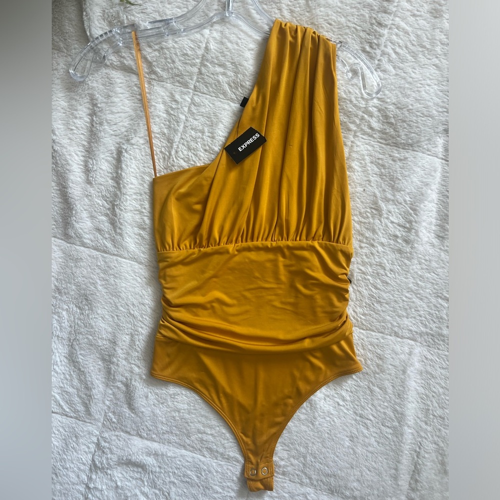 Express Single Shoulder Mustard Yellow Body Suit